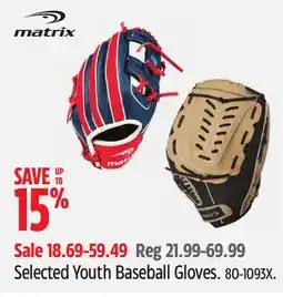 Canadian Tire Matrix Selected Youth Baseball Gloves offer