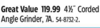 Canadian Tire Dewalt 41⁄2˝ Corded Angle Grinder, 7A offer