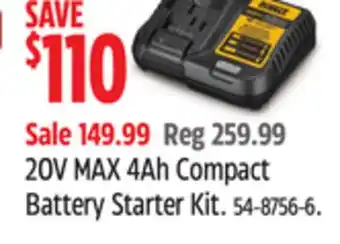 Canadian Tire DEWALT 20V MAX 4Ah Compact Battery Starter Kit offer