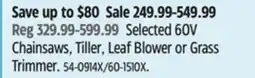 Canadian Tire Greenworks Selected 60V Chainsaws, Tiller, Leaf Blower or Grass Trimmer offer