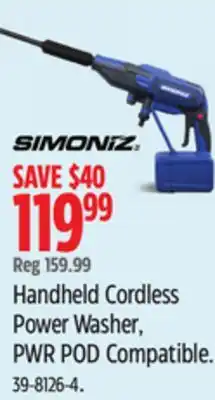 Canadian Tire Simoniz Handheld Cordless Power Washer, PWR POD Compatible offer