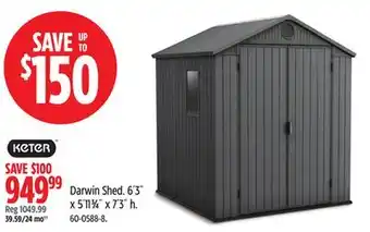 Canadian Tire Keter Darwin Shed. 6´3˝ x 5´113⁄4˝ x 7´3˝ h offer