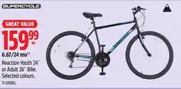 Canadian Tire Reaction Youth 24˝ or Adult 26˝ Bike. Selected colours offer