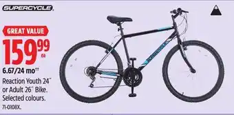 Canadian Tire Reaction Youth 24˝ or Adult 26˝ Bike. Selected colours offer