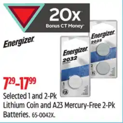 Canadian Tire Selected 1 and 2-Pk Lithium Coin and A23 Mercury-Free 2-Pk Batteries offer