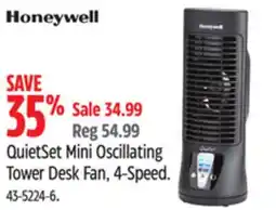 Canadian Tire QuietSet Mini Oscillating Tower Desk Fan, 4-Speed offer