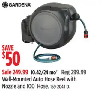 Canadian Tire Gardena Wall-Mounted Auto Hose Reel with Nozzle and 100´ Hose offer