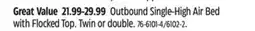 Canadian Tire Outbound Single-High Air Bed with Flocked Top. Twin or double offer