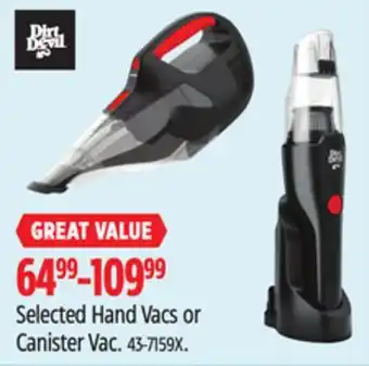Canadian Tire Dirt Devil Selected Hand Vacs or Canister Vac offer