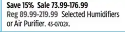 Canadian Tire Honeywell Selected Humidifiers or Air Purifier offer