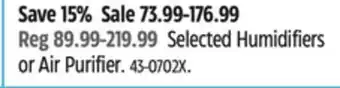 Canadian Tire Honeywell Selected Humidifiers or Air Purifier offer