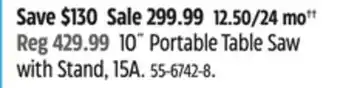 Canadian Tire 10˝ Portable Table Saw with Stand, 15A offer