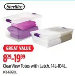 Canadian Tire Sterilite ClearView Totes with Latch. 14L-104L offer