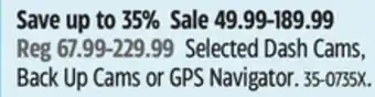 Canadian Tire Selected Dash Cams, Back Up Cams or GPS Navigator offer
