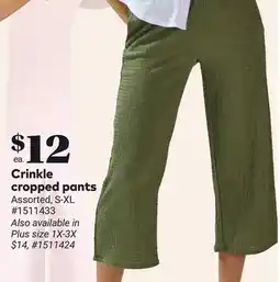 Giant Tiger Crinkle cropped pants offer