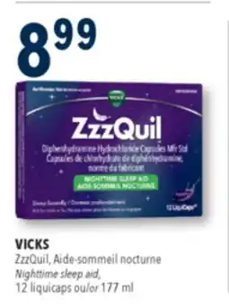 Familiprix VICKS, ZzzQuil, Nighttime sleep aid, 12 liquicaps or 177 ml offer