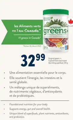 Familiprix Genuine Health Greens+ Original nourishing superfood powder Tropical Fruit 228g offer