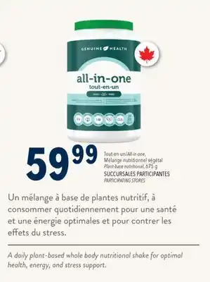 Familiprix GENUINE HEALTH, All-in-one, Plant-base nutritional, 675 g offer