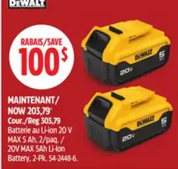 Canadian Tire Dewalt 20V MAX 5Ah Li-Ion Battery, 2-Pk offer
