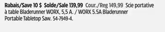 Canadian Tire WORX Scie portative à table Bladerunner WORX, 5,5 A offer