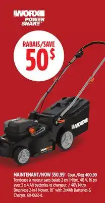 Canadian Tire Worx 40V Nitro Brushless 2-in-1 Mower offer