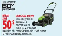 Canadian Tire Greenworks 60V Cordless 2-in-1 Push Mower offer