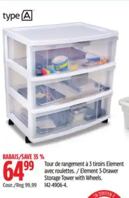 Canadian Tire Element 3-Drawer Storage Tower with Wheels offer