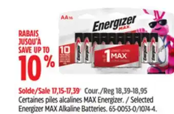 Canadian Tire Selected Energizer MAX Alkaline Batteries offer