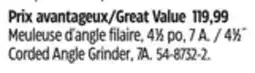 Canadian Tire 4 1⁄2˝ Corded Angle Grinder, 7A offer