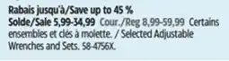 Canadian Tire Selected Adjustable Wrenches and Sets offer