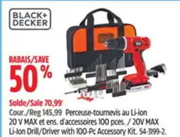Canadian Tire BLACK + DECKER 20V MAX Li-Ion Drill/Driver with 100-Pc Accessory Kit offer