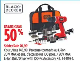 Canadian Tire BLACK + DECKER 20V MAX Li-Ion Drill/Driver with 100-Pc Accessory Kit offer