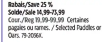 Canadian Tire Selected Paddles or Oars offer