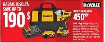 Canadian Tire DEWALT 20V MAX XR Brushless 1⁄2˝ Mid-Range Impact Wrench Kit with Hog Ring Anvil offer
