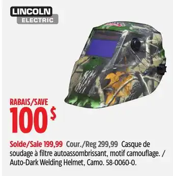 Canadian Tire Lincoln Auto-Dark Welding Helmet, Camo offer