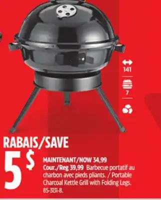 Canadian Tire Portable Charcoal Kettle Grill with Folding Legs offer