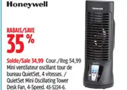 Canadian Tire Honeywell QuietSet Mini Oscillating Tower Desk Fan, 4-Speed offer