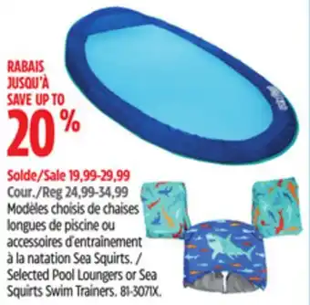 Canadian Tire Selected Pool Loungers or Sea Squirts Swim Trainers offer