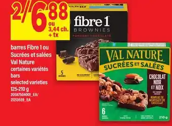 Maxi BARRES FIBRE 1 OU SUCRÉES ET SALÉES VAL NATURE | BARS, 125-210 G offer