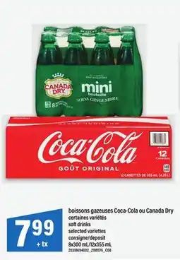 Maxi BOISSONS GAZEUSES COCA-COLA OU CANADA DRY | SOFT DRINKS, 8x300 mL/12x355 mL offer