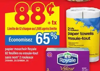 Maxi PAPIER MOUCHOIR ROYALE, 82 FEUILLES OU ESSUIE-TOUT SANS NOM , 2 ROULEAUX offer