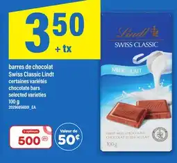 Maxi BARRES DE CHOCOLAT SWISS CLASSIC LINDT, 100 g offer