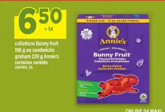 Maxi COLLATIONS BUNNY FRUIT 198 G OU SANDWICHS GRAHAM 226 G ANNIE'S offer