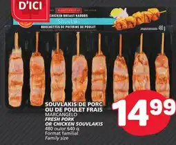 Marché Bonichoix MARCANGELO FRESH PORK OR CHICKEN SOUVLAKIS offer
