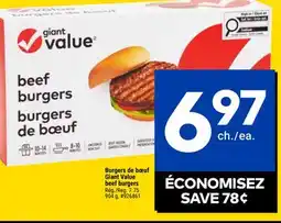 Giant Tiger Giant Value beef burgers offer