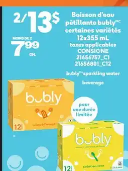 Provigo BUBLY SPARKLING WATER BEVERAGE, 12x355 mL offer