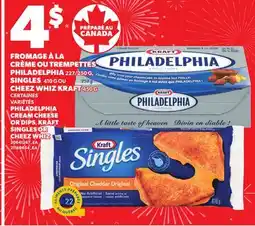 Provigo PHILADELPHIA CREAM CHEESE OR DIPS, 227/250 G, KRAFT SINGLES, 410 G OR CHEEZ WHIZ, 450 G offer