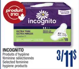 Jean Coutu INCOGNITO Selected feminine hygiene products offer
