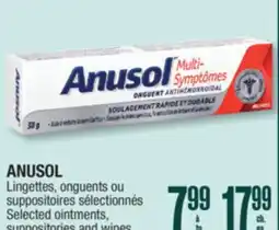 Jean Coutu ANUSOL Selected ointments, suppositories and wipes offer