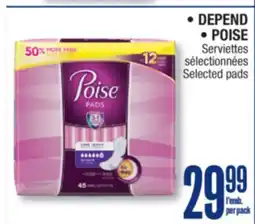 Jean Coutu DEPEND, POISE Selected pads offer